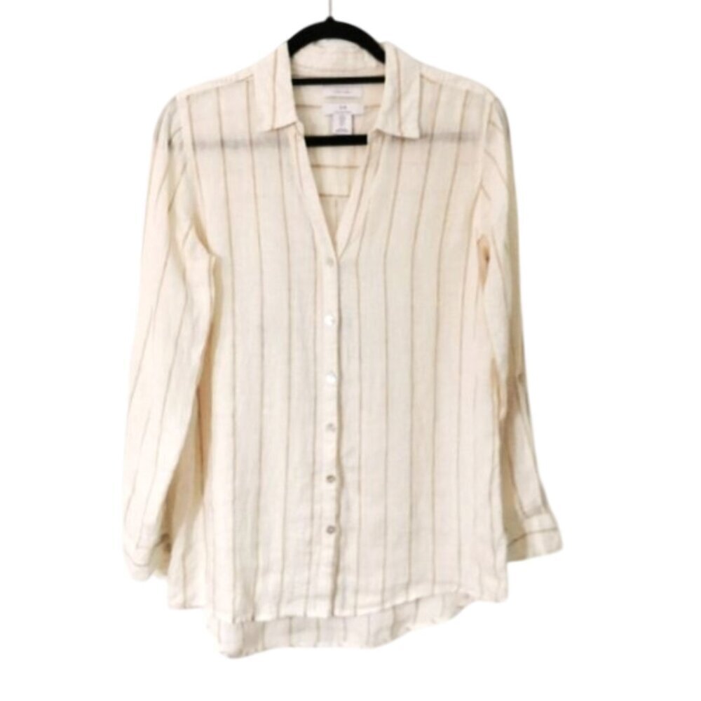NWOT Halston 100% Linen Stripe Top Size S